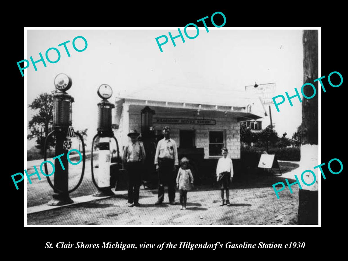 OLD LARGE HISTORIC PHOTO OF St CLAIR SHORE MICHIGAN, THE SERVICE STATION c1930