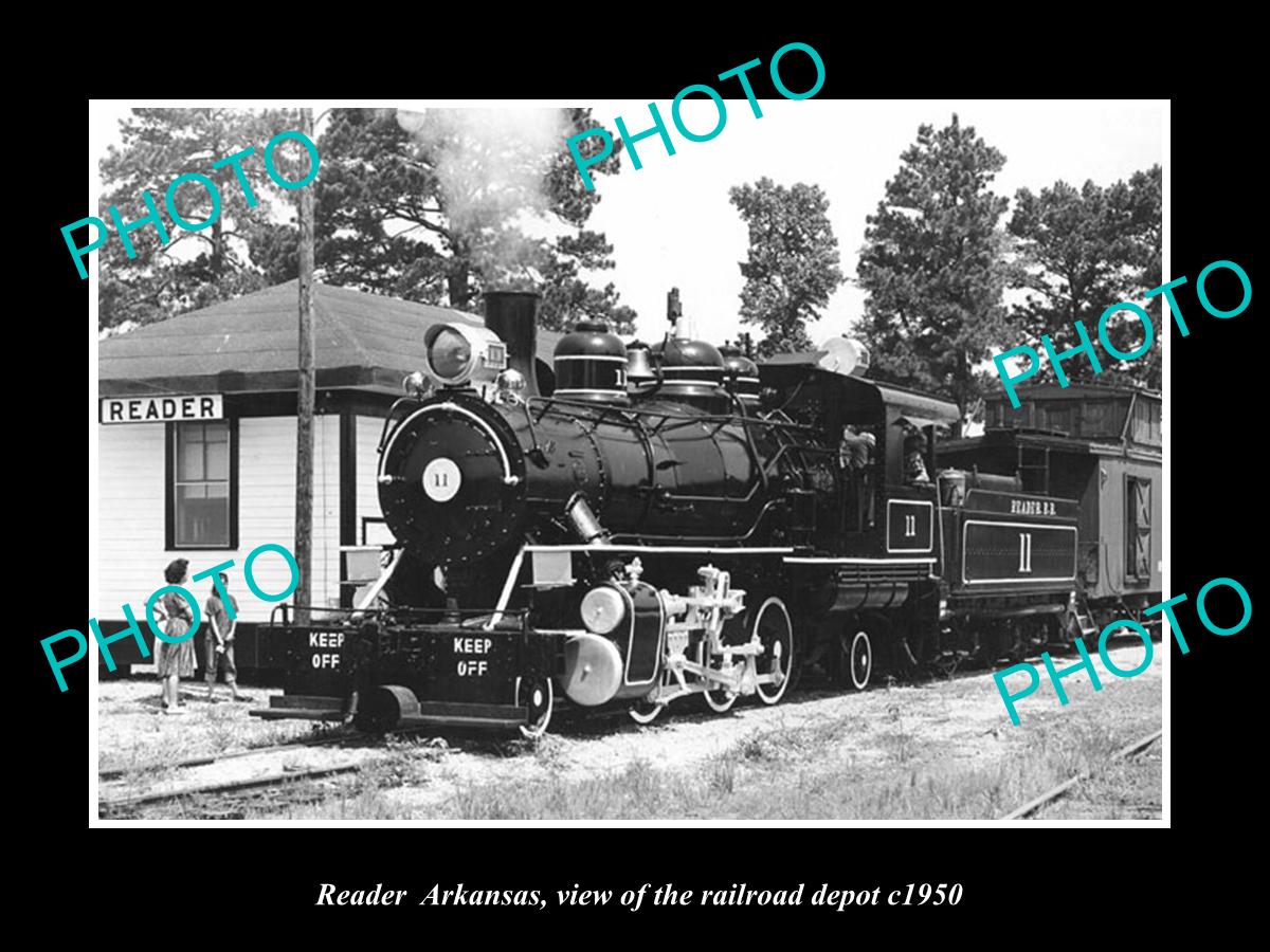 OLD LARGE HISTORIC PHOTO OF READER ARKANSAS, THE RAILROAD DEPOT STATION c1950