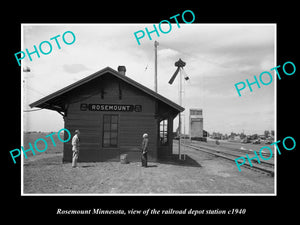 OLD LARGE HISTORIC PHOTO OF ROSEMOUNT MINNESOTA, THE RAILROAD DEPOT STATION 1940