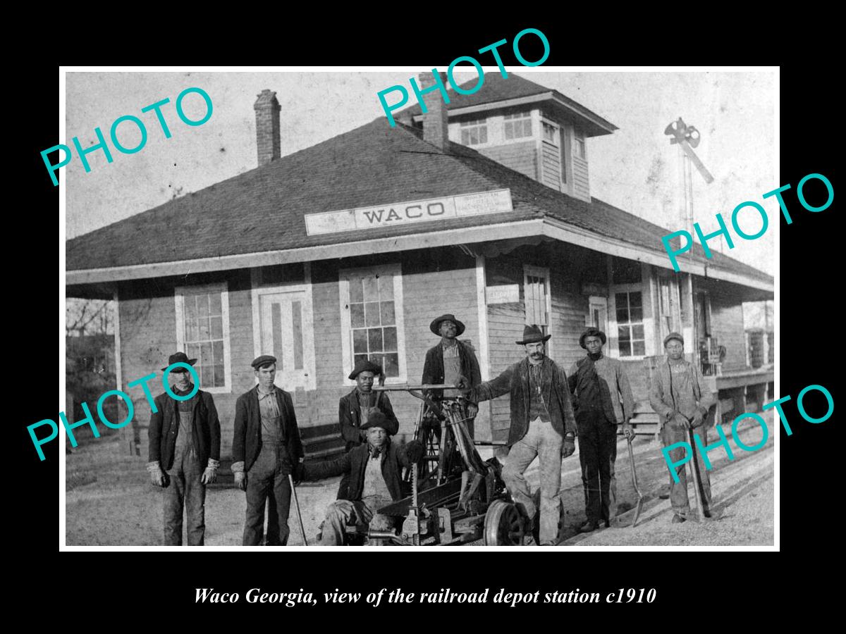 OLD LARGE HISTORIC PHOTO OF WACO GEORGIA, THE RAILROAD DEPOT STATION c1910