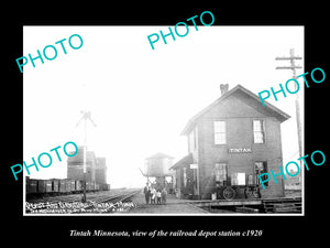 OLD LARGE HISTORIC PHOTO OF TINTAH MINNESOTA, THE RAILROAD DEPOT STATION c1920