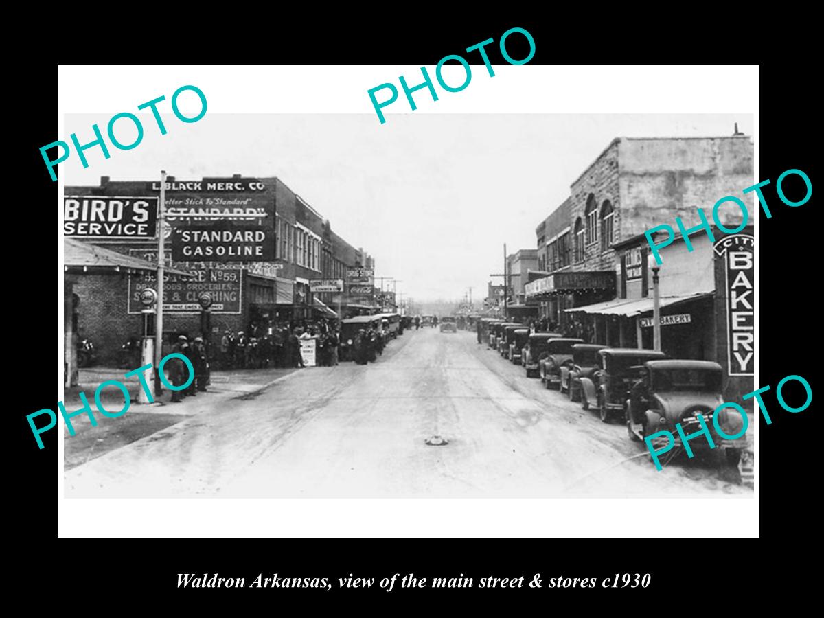 OLD LARGE HISTORIC PHOTO OF WALDRON ARKANSAS, THE MAIN STREET & STORES c1930