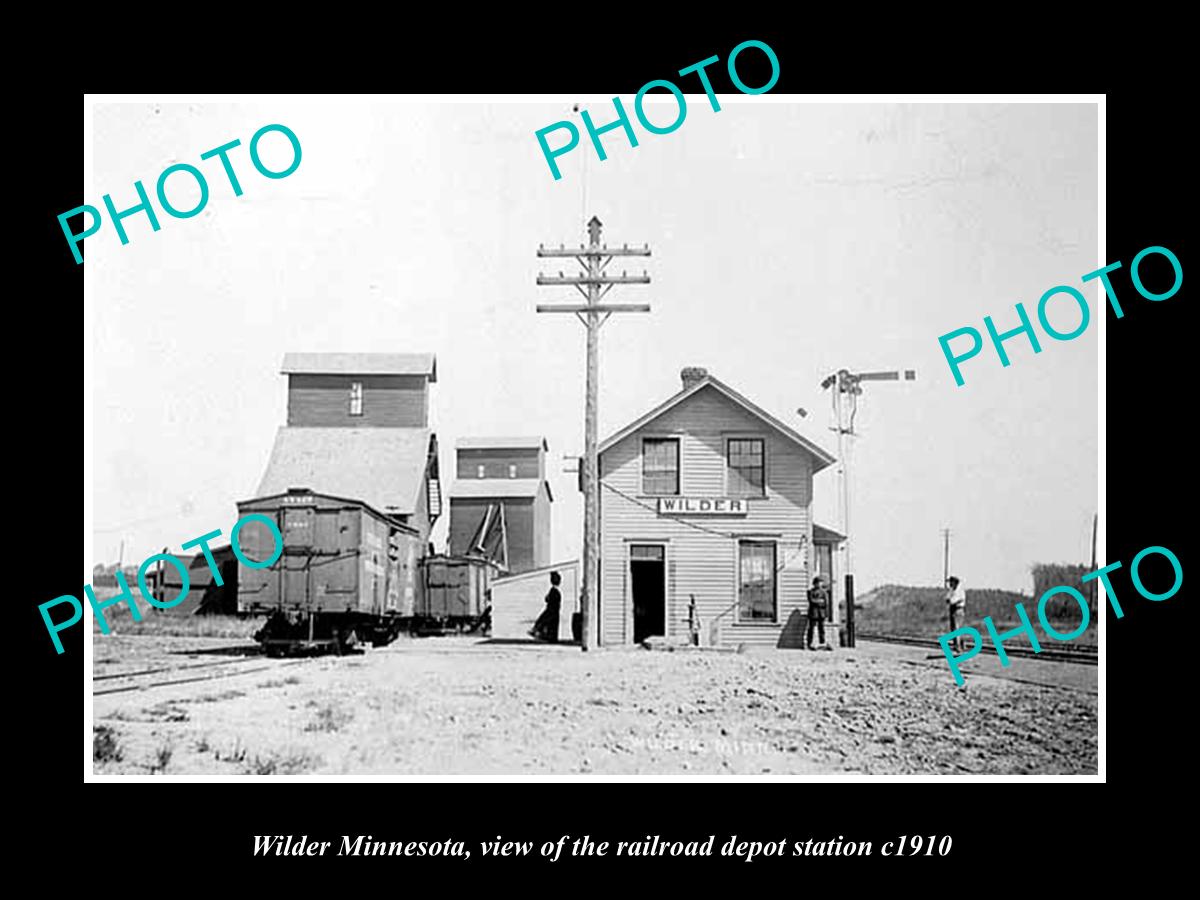 OLD LARGE HISTORIC PHOTO OF WILDER MINNESOTA, THE RAILROAD DEPOT STATION c1910