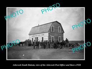 OLD LARGE HISTORIC PHOTO OF ASHCREEK SOUTH DAKOTA, THE POST OFFICE & STORE c1920