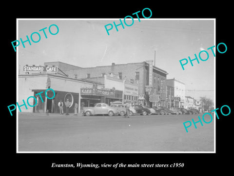 OLD LARGE HISTORIC PHOTO EVANSTON WYOMING, VIEW OF THE MAIN STREET & STORES 1950