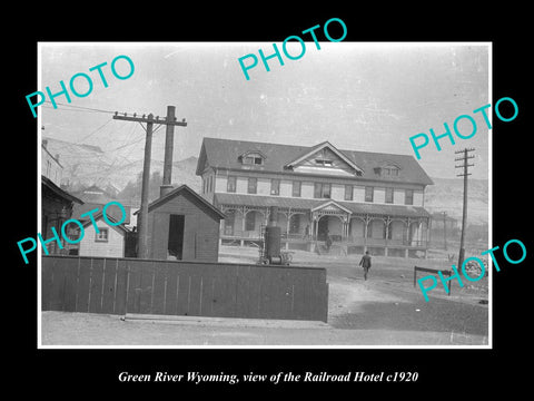 OLD LARGE HISTORIC PHOTO GREEN RIVER WYOMING, VIEW OF THE RAILROAD HOTEL c1920