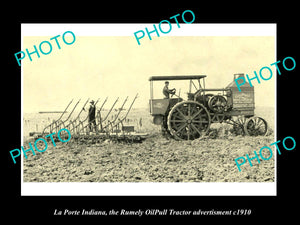 OLD LARGE HISTORIC PHOTO OF LA PORTE INDIANA, RUMELY OILPULL TRACTOR AD c1910 2