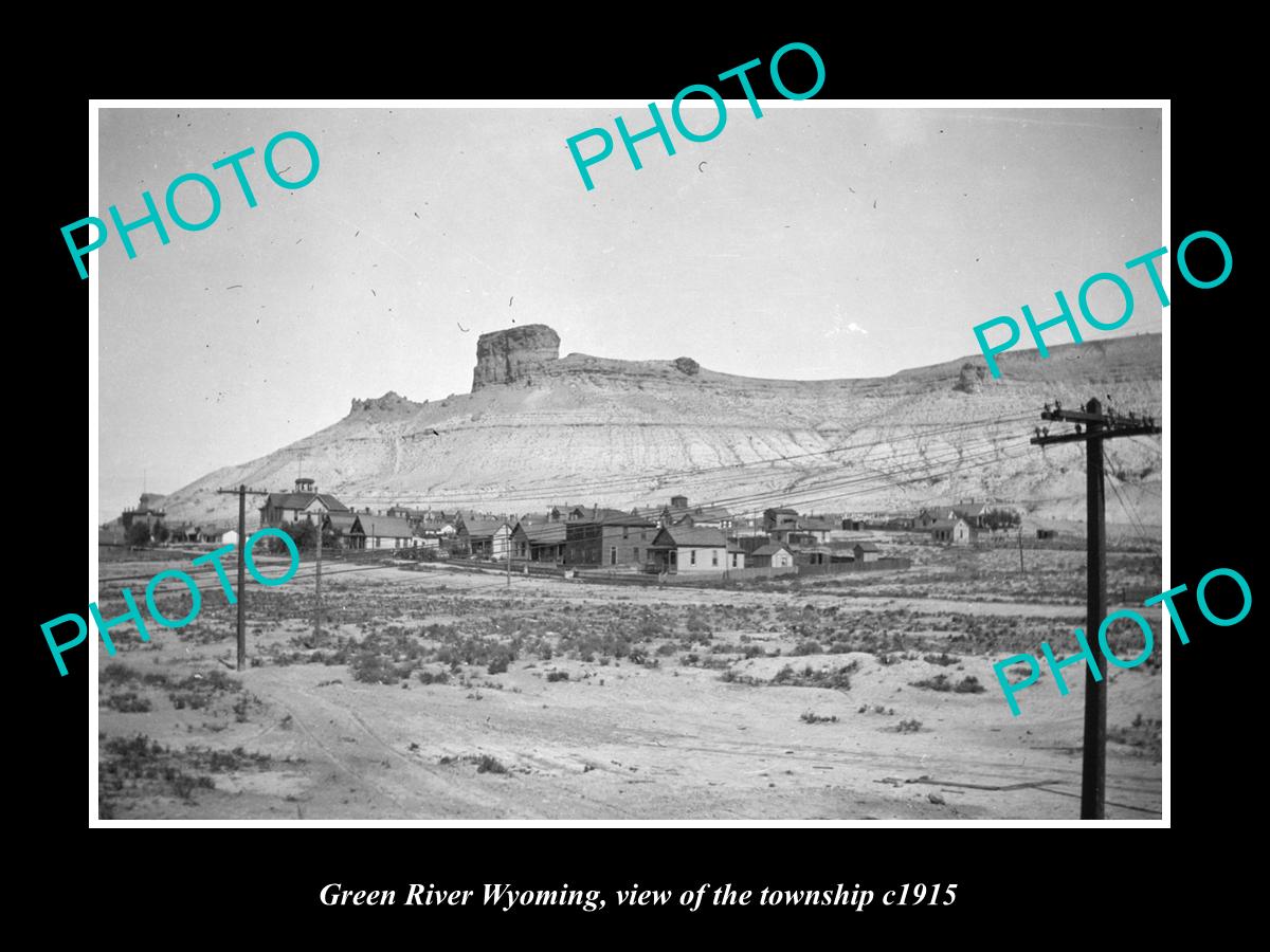 OLD LARGE HISTORIC PHOTO GREEN RIVER WYOMING, VIEW OF THE TOWNSHIP c1915