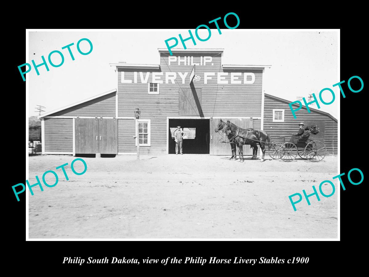 OLD LARGE HISTORIC PHOTO OF PHILIP SOUTH DAKOTA, THE HORSE LIVERY STABLES c1900