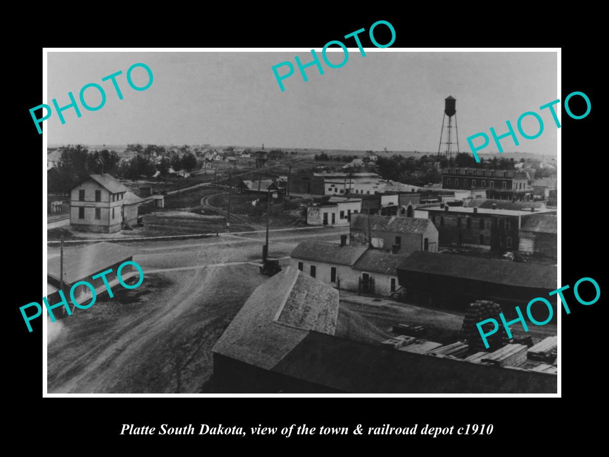 OLD LARGE HISTORIC PHOTO OF PLATTE SOUTH DAKOTA, THE TOWN & RAIL DEPOT c1910