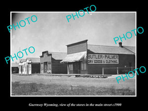 OLD LARGE HISTORIC PHOTO GUERNSEY WYOMING, VIEW OF THE MAIN STREET & STORES 1900