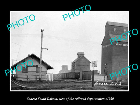 OLD LARGE HISTORIC PHOTO OF SENECA SOUTH DAKOTA, THE RAILROAD DEPOT c1920