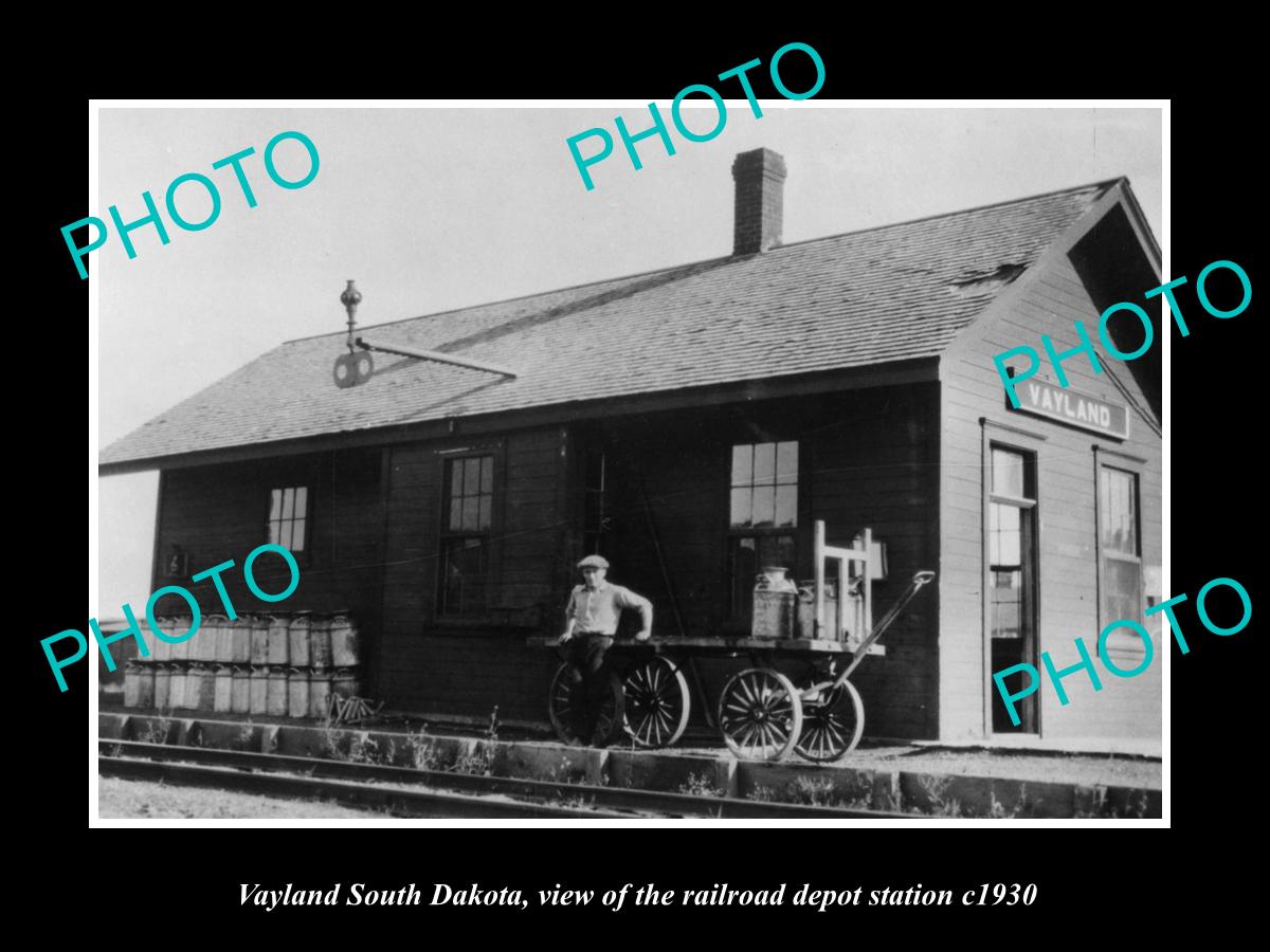 OLD LARGE HISTORIC PHOTO OF VAYLAND SOUTH DAKOTA, THE RAILROAD DEPOT c1930