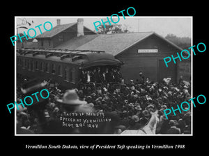 OLD LARGE HISTORIC PHOTO OF VERMILLION SOUTH DAKOTA PRESIDENT TAFT AT DEPOT 1908