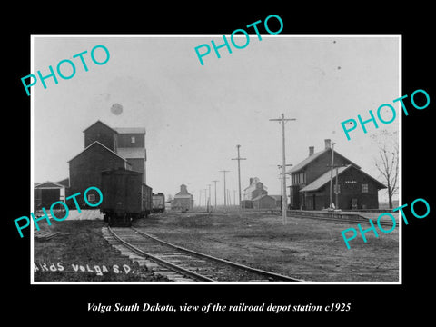 OLD LARGE HISTORIC PHOTO OF VOLGA SOUTH DAKOTA, THE RAILROAD DEPOT c1925