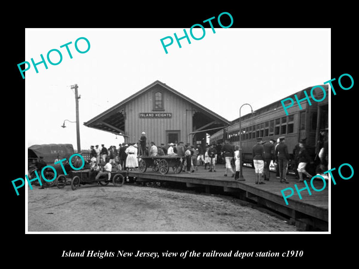 OLD LARGE HISTORIC PHOTO OF ISLAND HEIGHTS NEW JERSEY, THE RAILROAD DEPOT c1910