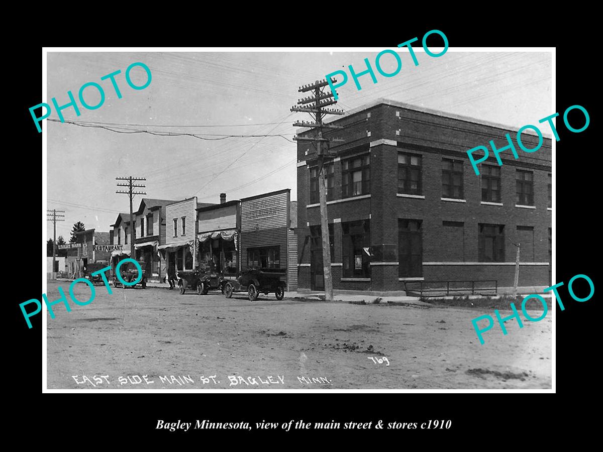 OLD LARGE HISTORIC PHOTO OF BAGLEY MINNESOTA, THE MAIN STREET & STORES c1910 1