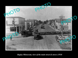 OLD LARGE HISTORIC PHOTO OF BAGLEY MINNESOTA, THE MAIN STREET & STORES c1910 2