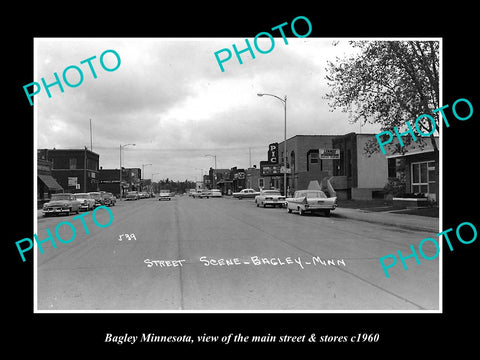 OLD LARGE HISTORIC PHOTO OF BAGLEY MINNESOTA, THE MAIN STREET & STORES c1960