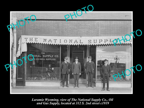 OLD LARGE HISTORIC PHOTO LARAMIE WYOMING, THE NATIONAL SUPPLY Co STORE c1919