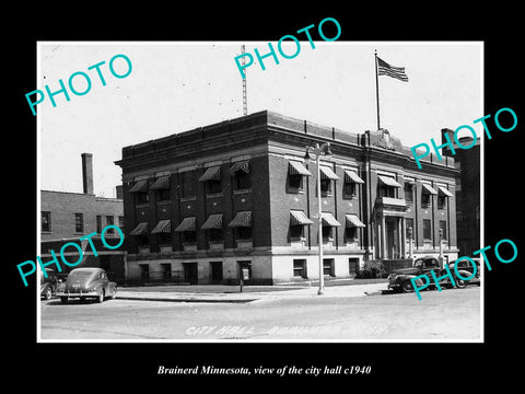 OLD LARGE HISTORIC PHOTO OF BRAINERD MINNESOTA, VIEW OF CITY HALL c1940