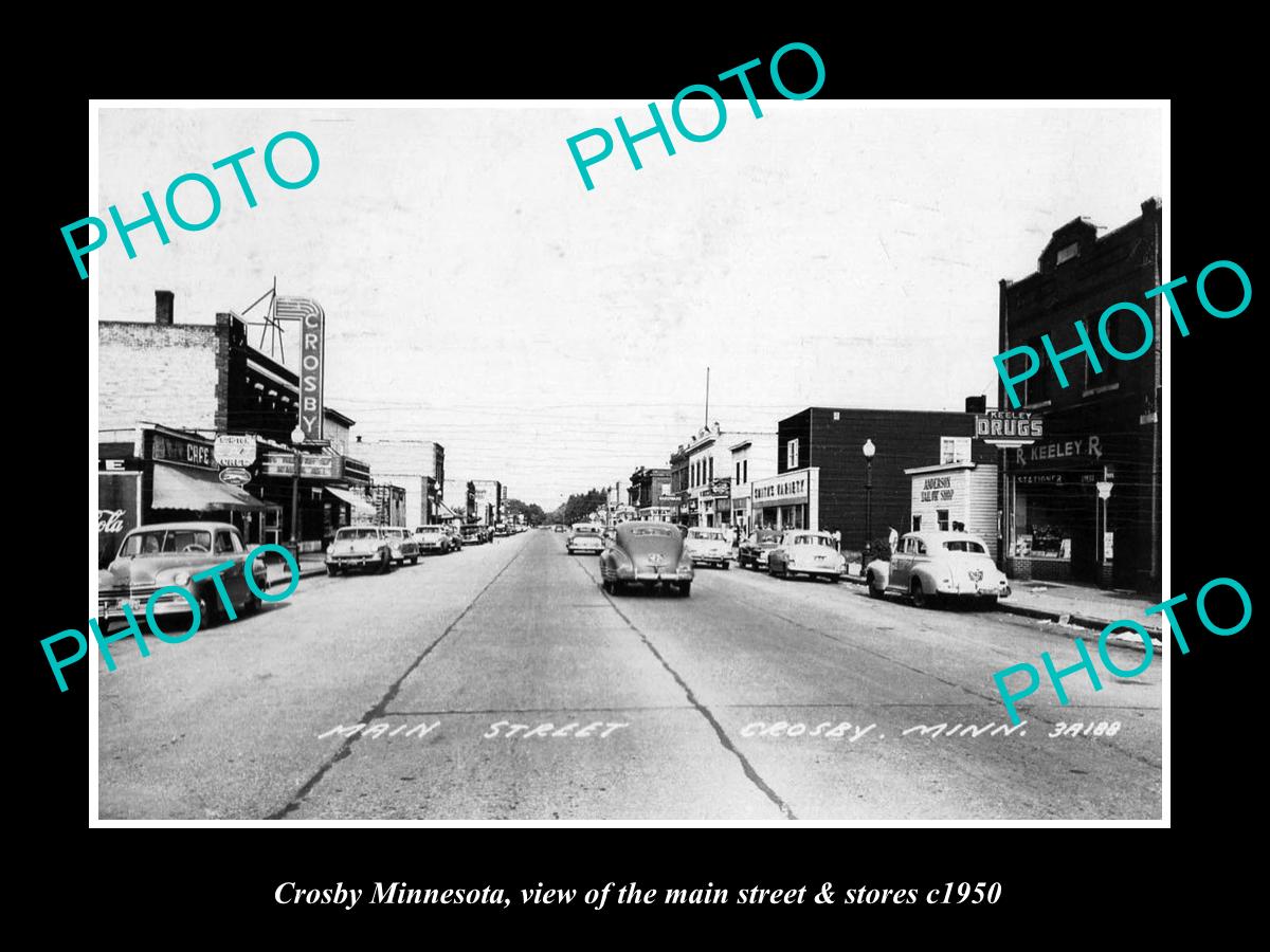 OLD LARGE HISTORIC PHOTO OF CROSBY MINNESOTA, THE MAIN STREET & STORES c1950