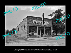 OLD LARGE HISTORIC PHOTO OF MERRYFIELD MINNESOTA, THE PODZIES GENERAL STORE 1950