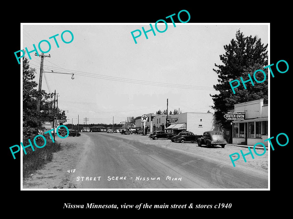 OLD LARGE HISTORIC PHOTO OF NISSWA MINNESOTA, THE MAIN STREET & STORES c1940