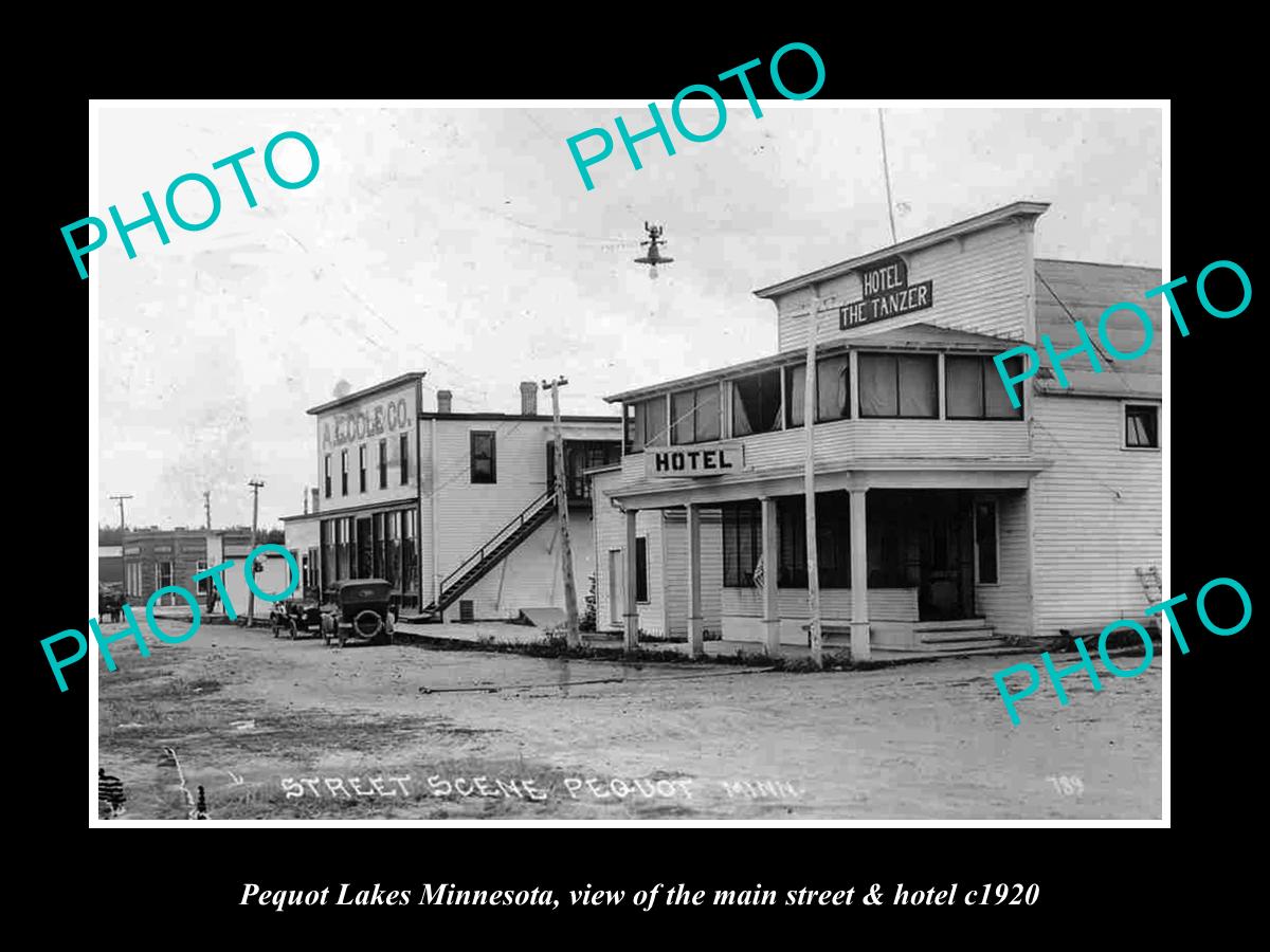 OLD LARGE HISTORIC PHOTO OF PEQUOT LAKES MINNESOTA, THE HOTEL & MIAIN St c1920