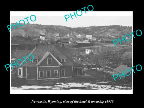 OLD LARGE HISTORIC PHOTO NEWCASTLE WYOMING, VIEW OF THE HOTEL & TOWNSHIP c1930