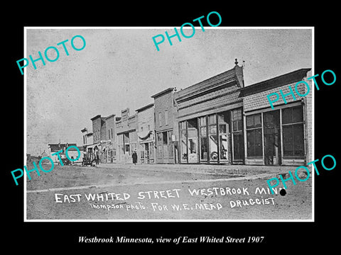 OLD LARGE HISTORIC PHOTO OF WESTBROOK MINNESOTA, EAST WHITED ST & STORES 1907