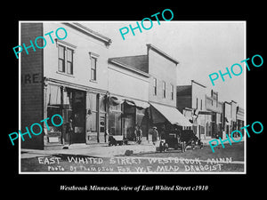 OLD LARGE HISTORIC PHOTO OF WESTBROOK MINNESOTA, EAST WHITED ST & STORES 1910