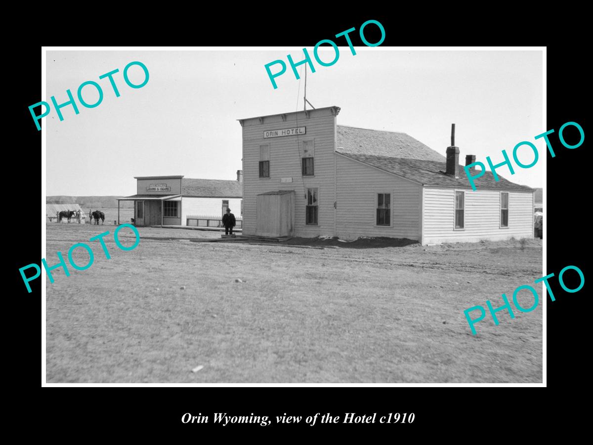 OLD LARGE HISTORIC PHOTO ORIN WYOMING, VIEW OF THE HOTEL & LIQUER STORE c1910