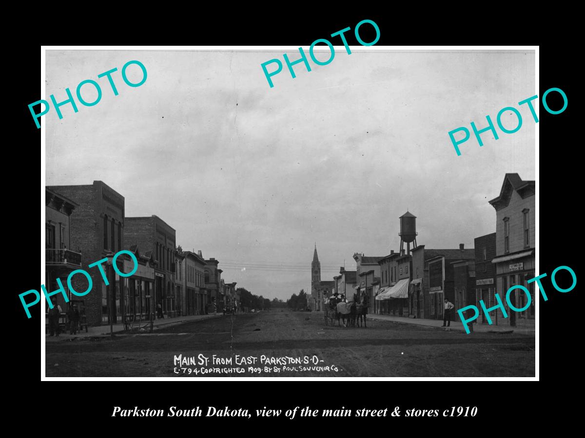 OLD LARGE HISTORIC PHOTO OF PARKSTON SOUTH DAKOTA, MAIN STREET & STORES c1910