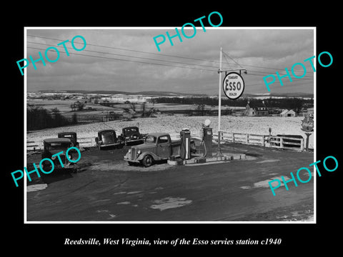 OLD LARGE HISTORIC PHOTO OF REEDSVILLE WEST VIRGINIA, THE ESSO GAS STATION c1940