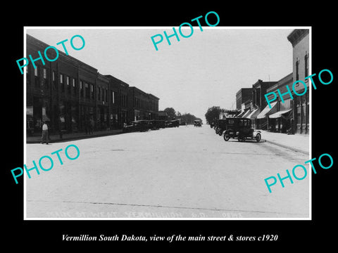 OLD LARGE HISTORIC PHOTO OF VERMILLION SOUTH DAKOTA, MAIN STREET & STORES c1920