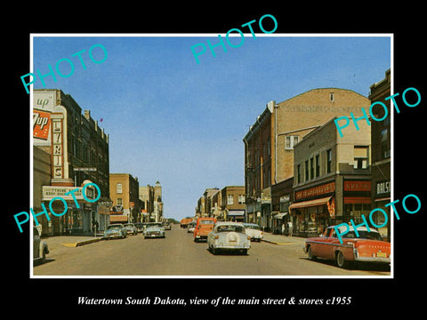 OLD LARGE HISTORIC PHOTO OF WATERTOWN SOUTH DAKOTA, MAIN STREET & STORES c1955