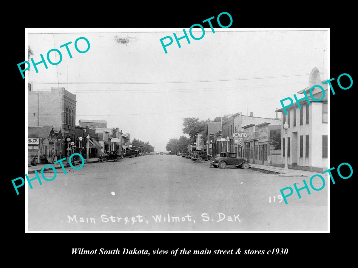 OLD LARGE HISTORIC PHOTO OF WILMOT SOUTH DAKOTA, MAIN STREET & STORES c1930