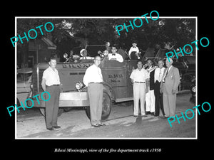 OLD LARGE HISTORIC PHOTO OF BILOXI MISSISSIPPI, THE FIRE DEPARTMENT TRUCK c1950