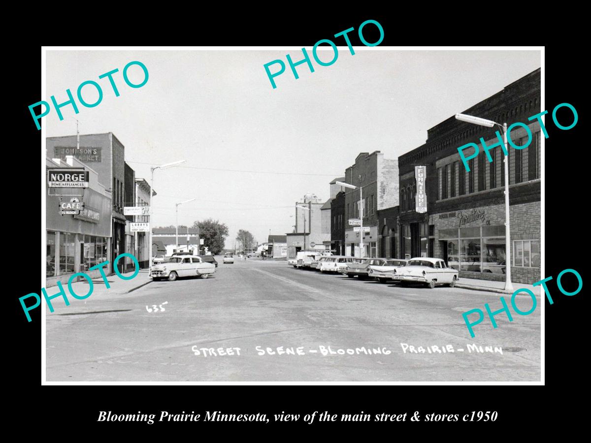 OLD LARGE HISTORIC PHOTO OF BLOOMING PARADE MINNESOTA, THE MAIN St & STORES 1950