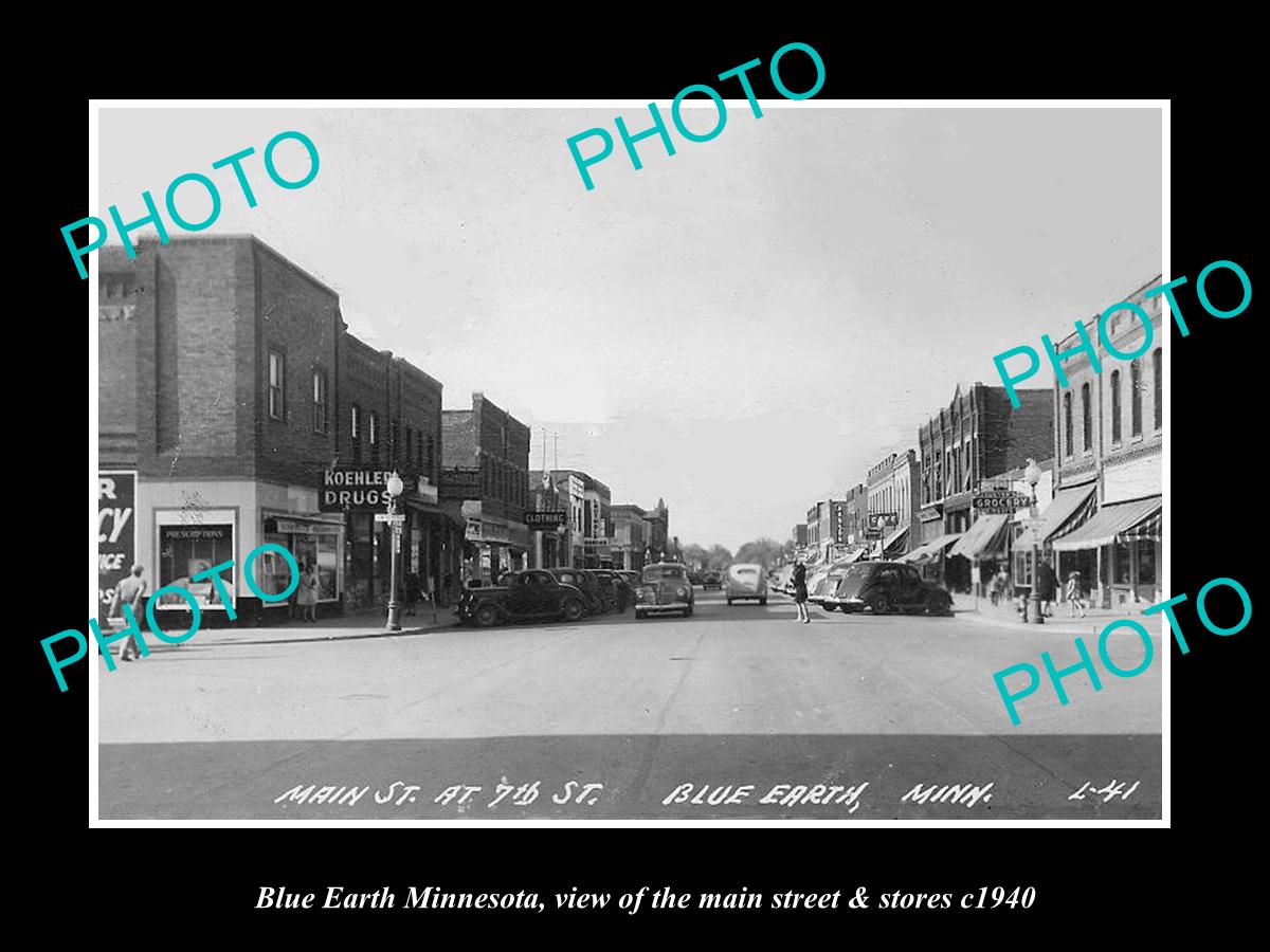 OLD LARGE HISTORIC PHOTO OF BLUE EARTH MINNESOTA, THE MAIN ST & STORES c1940