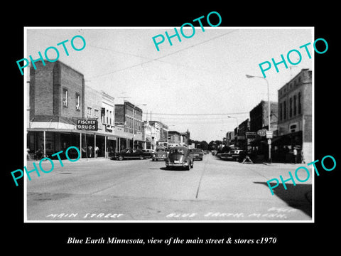 OLD LARGE HISTORIC PHOTO OF BLUE EARTH MINNESOTA, THE MAIN ST & STORES c1970