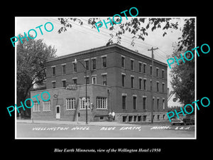 OLD LARGE HISTORIC PHOTO OF BLUE EARTH MINNESOTA, THE WELLINGTON HOTEL c1950