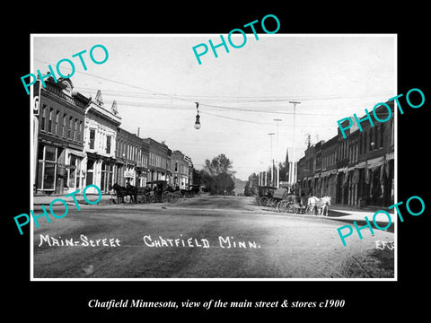 OLD LARGE HISTORIC PHOTO OF CHATFIELD MINNESOTA, THE MAIN ST & STORES c1900