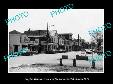 OLD LARGE HISTORIC PHOTO OF CLAYTON DELAWARE, THE MAIN ST & STORES c1970