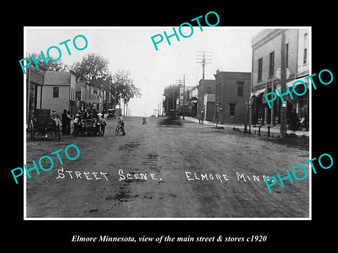 OLD LARGE HISTORIC PHOTO OF ELMORE MINNESOTA, THE MAIN STREET & STORES c1920