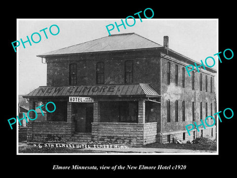 OLD LARGE HISTORIC PHOTO OF ELMORE MINNESOTA, THE NEW ELMORE HOTEL c1920