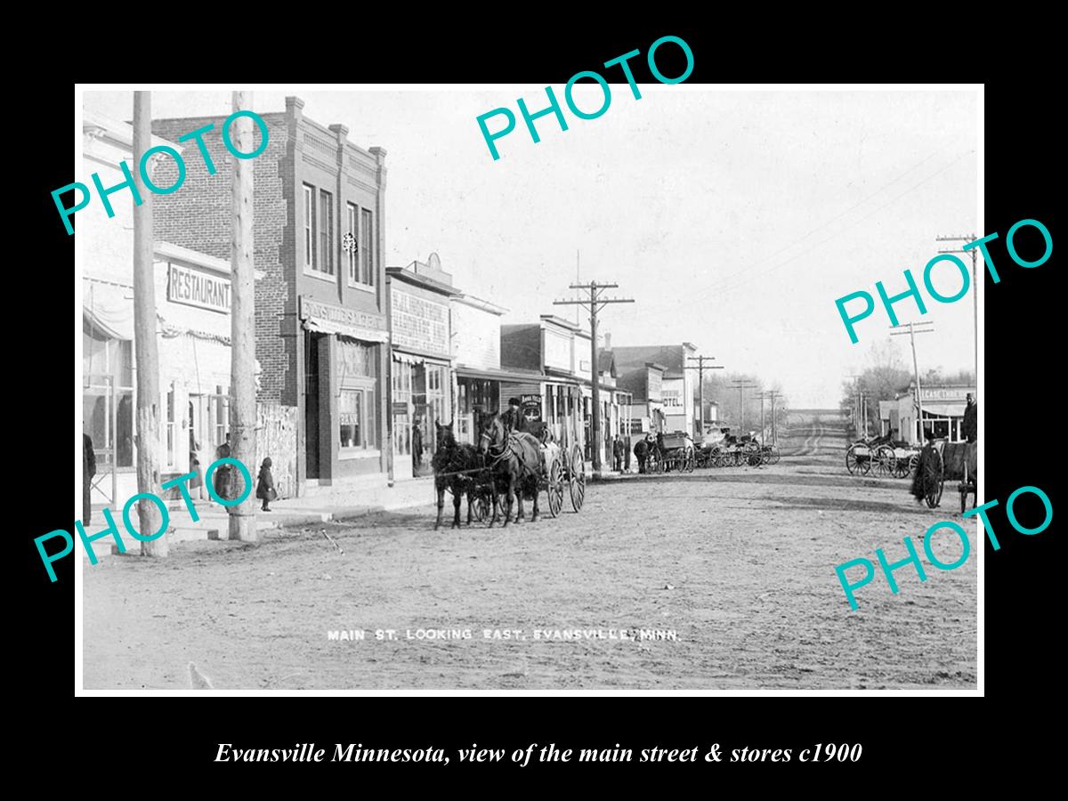 OLD LARGE HISTORIC PHOTO OF EVANSVILLE MINNESOTA, THE MAIN STREET & STORES c1900