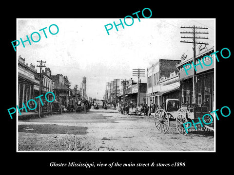 OLD LARGE HISTORIC PHOTO OF GLOSTER MISSISSIPPI, THE MAIN STREET & STORES c1890