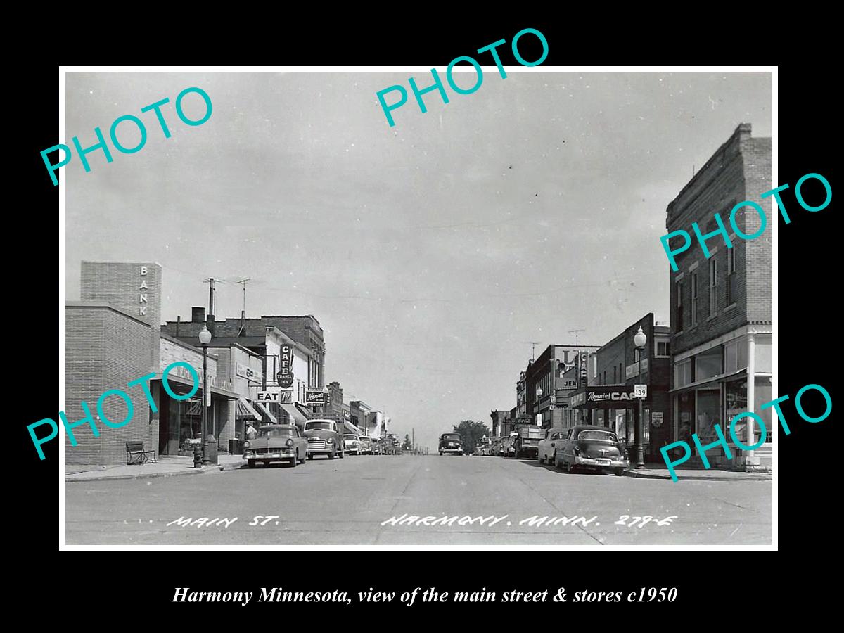 OLD LARGE HISTORIC PHOTO OF HARMONY MINNESOTA, THE MAIN STREET & STORES c1950